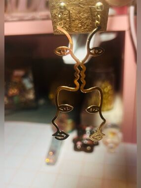 Gold Abstract Face Drop Earrings - Contemporary Women's Jewelry